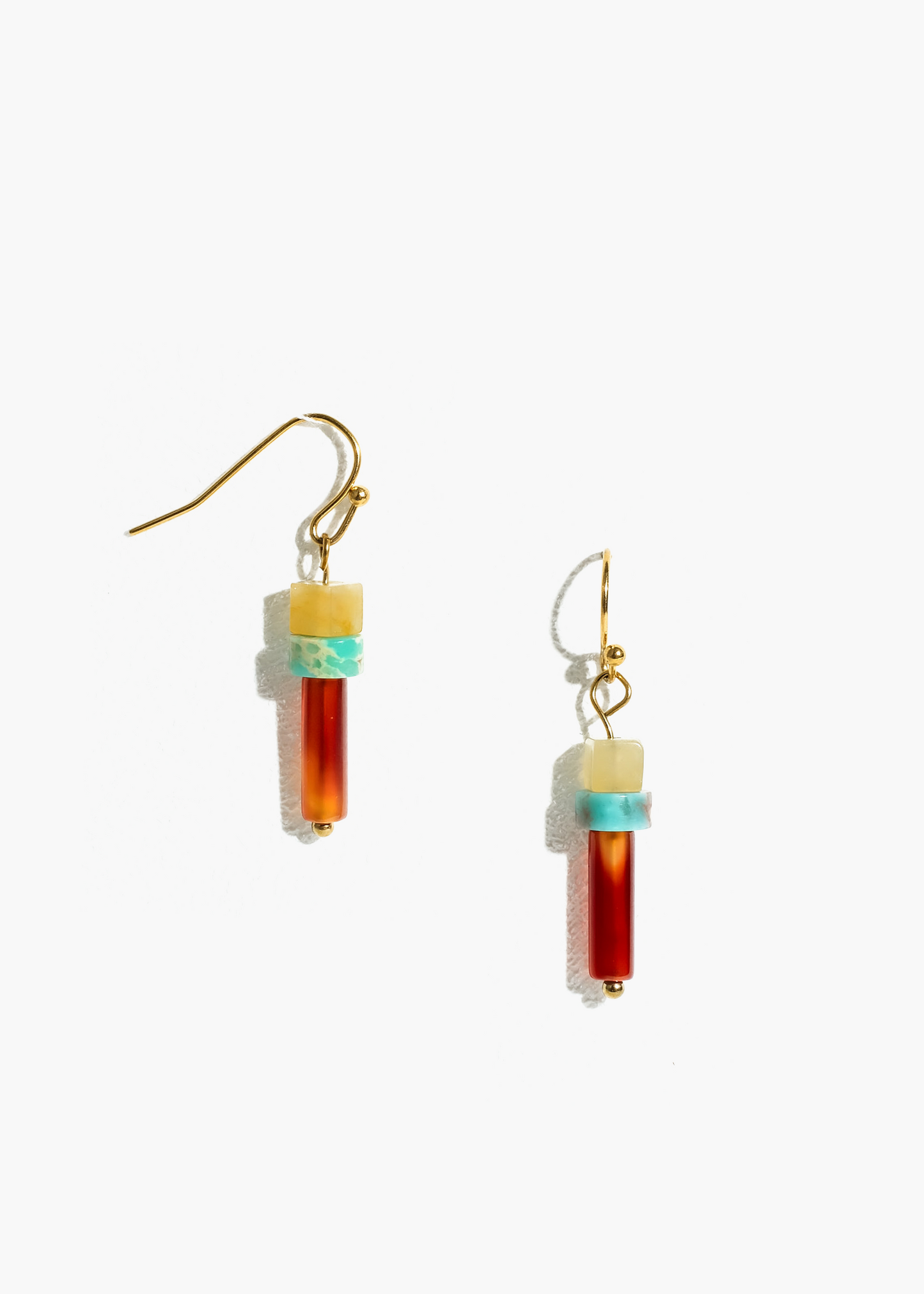 Amber, Amazonite, and Yellow Jade Earrings