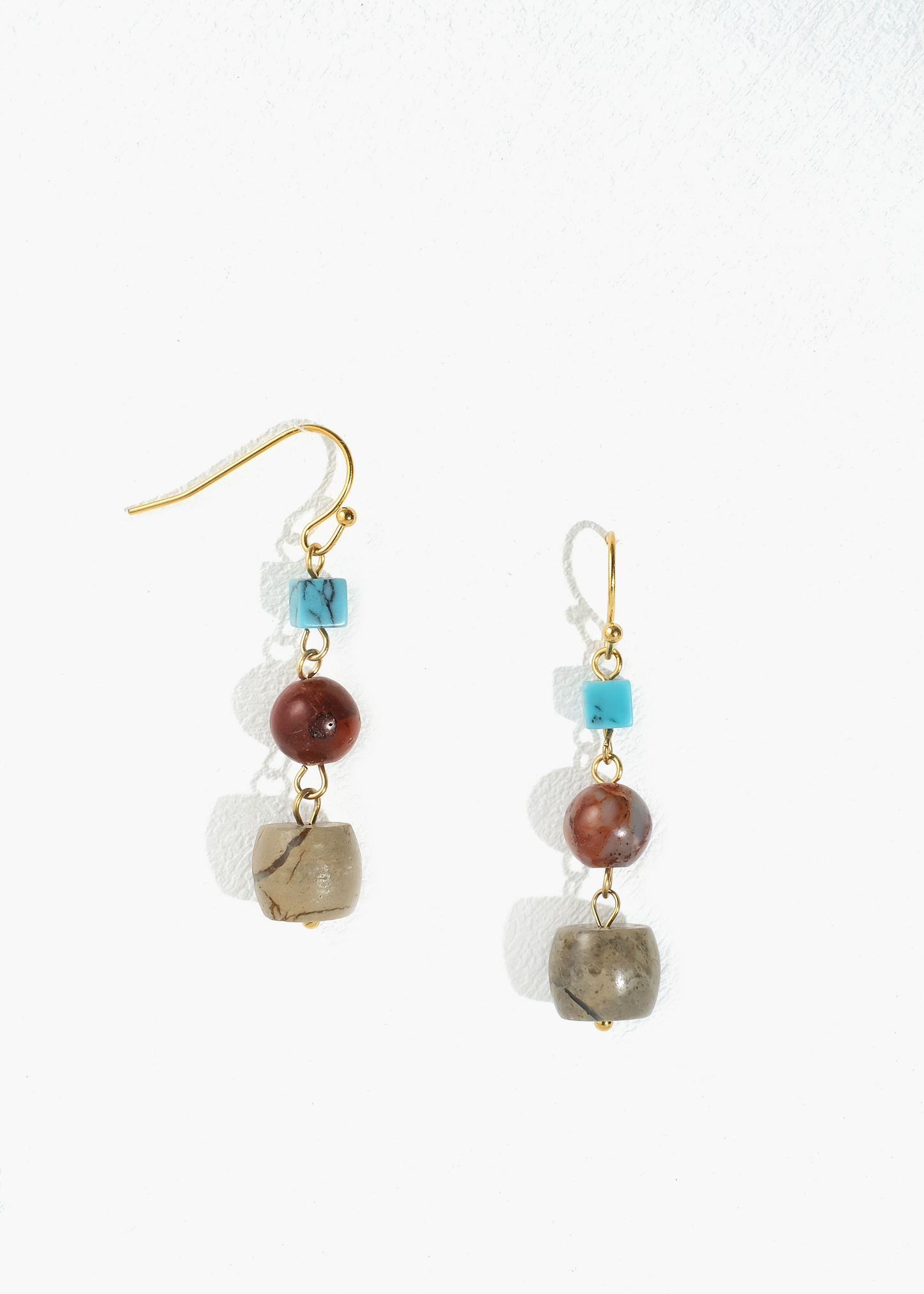 Turquoise, Red Jasper, and Picture Jasper Earrings