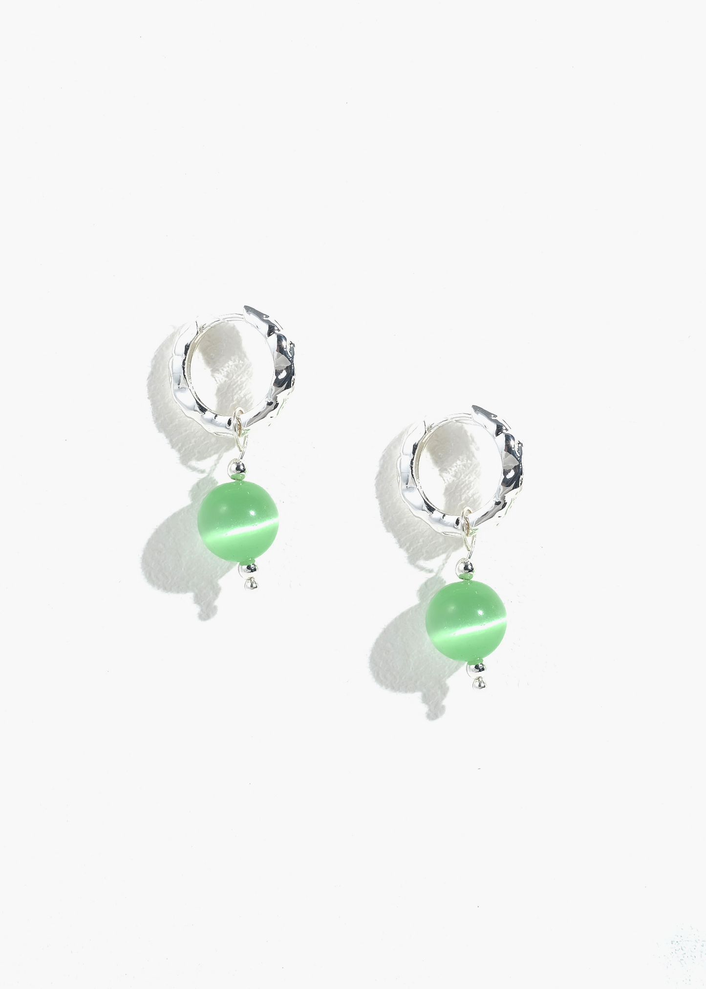 Green Cat's Eye Gemstone Hoop Earrings