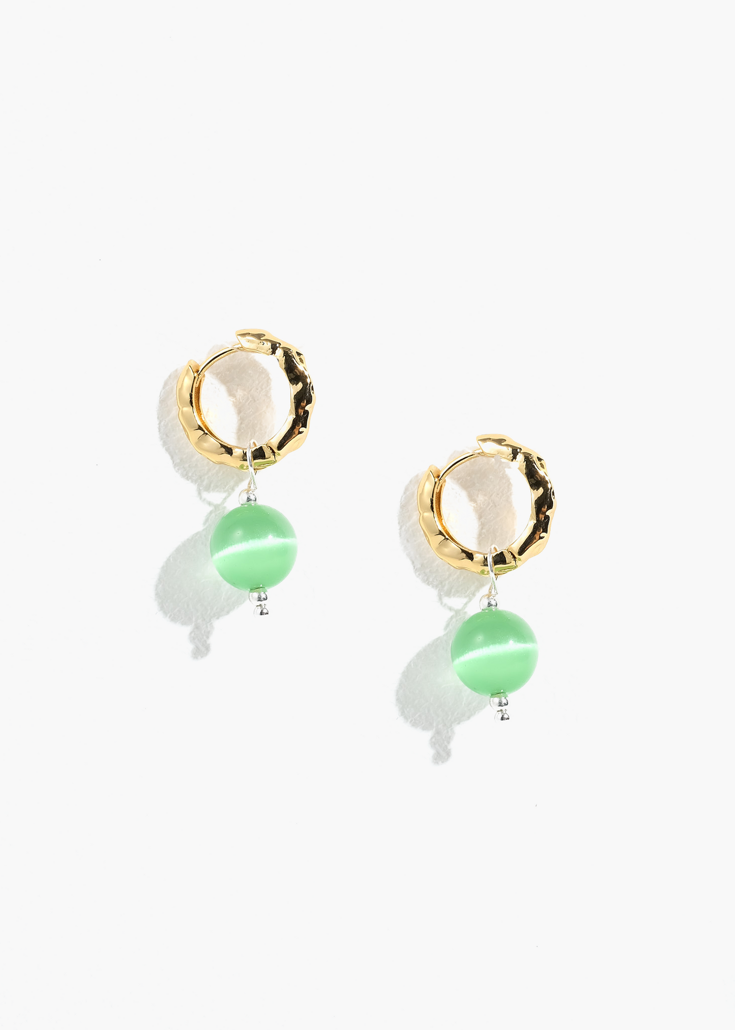 Green Cat's Eye Gemstone Hoop Earrings