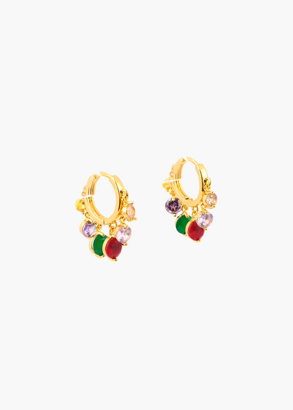 Multi-Gemstone Cluster Hoop Earrings