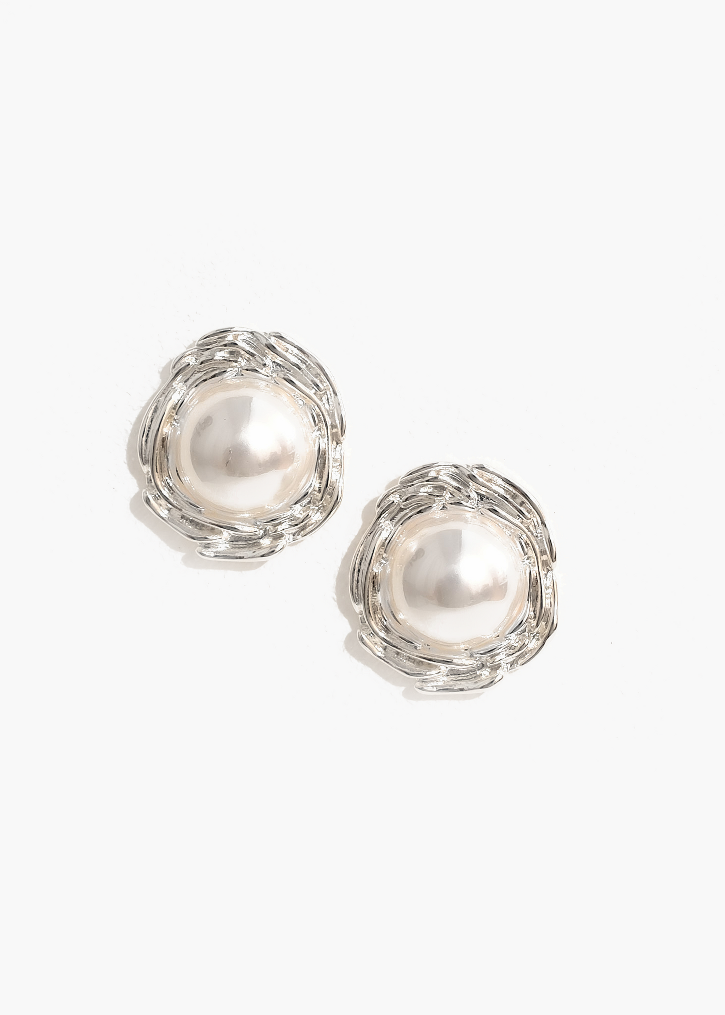 Braided Pearl Button Earrings