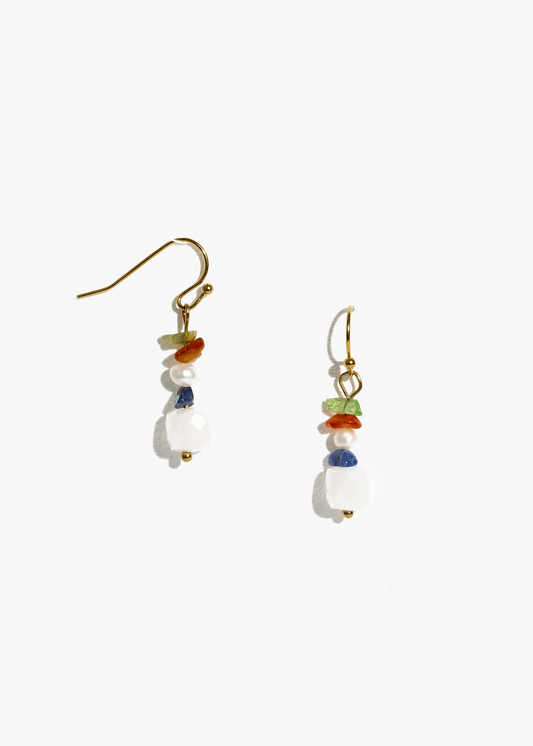 Peridot, Carnelian, Sodalite, Pearl, and Moonstone Earrings