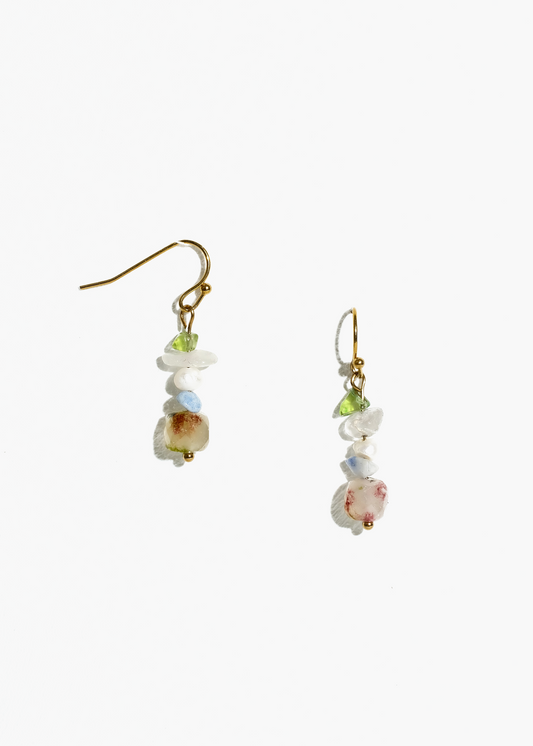 Prehnite, Aquamarine, Moonstone, and Peridot Earrings