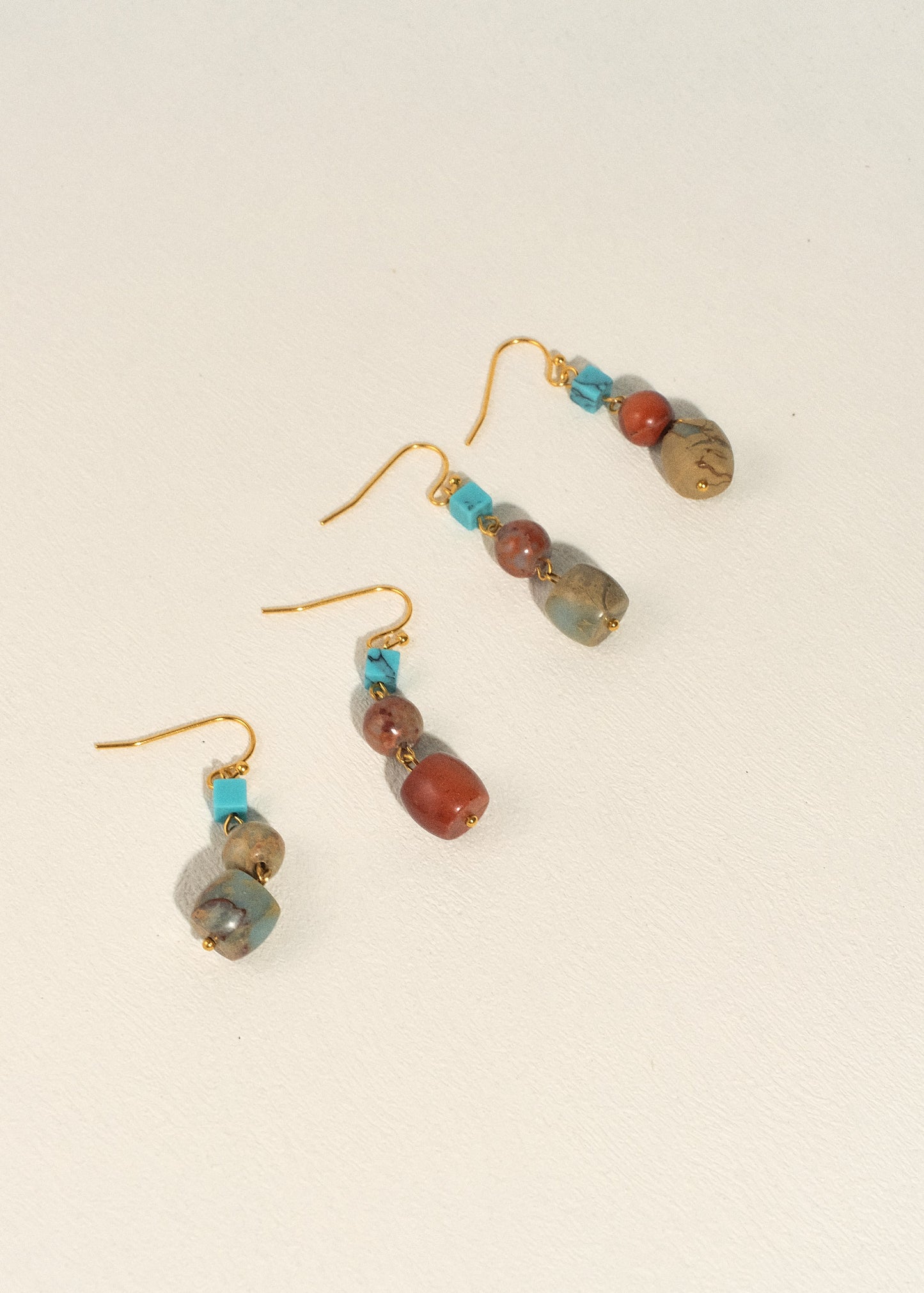 Turquoise, Red Jasper, and Picture Jasper Earrings