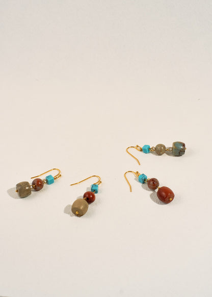 Turquoise, Red Jasper, and Picture Jasper Earrings